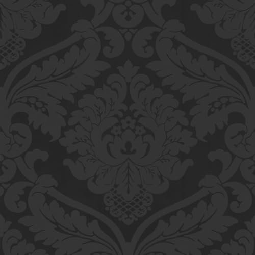 Carta da parati barocca Profhome 552631-GU Carta da parati strutturata leggermente strutturata in stile barocco opaca nero 5,33 m2