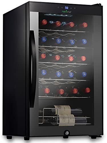 Nutrichef 24 Bottle Wine Fridge | Single Zone Wine Chiller | Adjustable Temperature Control 41°F to 64°F | Ultra Quiet Operation | Wine Cooler For Home & Office | Free Standing 29x16x17 IN
