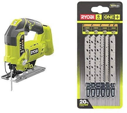 RYOBI - Scie Sauteuse Pendulaire 4 Positions 18 V ONE+ Sans Fil Pour Coupes Parfaites, Sans Éclat, Droites, de Finitions, Chantournage des Planches, Mélaminés, Contreplaqués, Métal - R18JS-0 & Ryobi