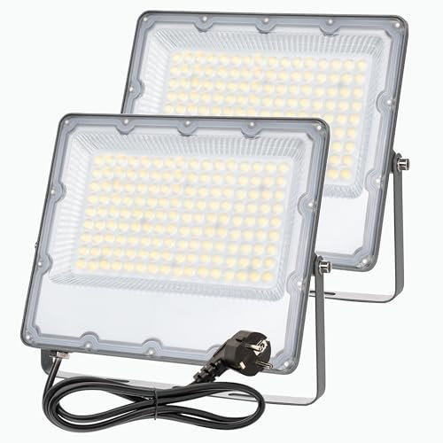 MEEKBOS 2 Stück LED Strahler Außen 100W, Superhell 10000LM LED Fluter mit Stecker, 6500K Kaltweiß IP66 Wasserfest Aussenstrahler für Sicherheitsbeleuchtung,Hinterhof,Garten