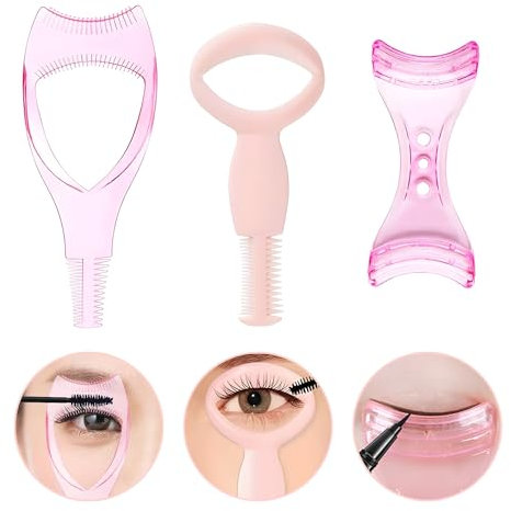 3 Piece Set Makeup Eyelash Tool,3 In1 Eyelashes Tools Mascara Shield Applicator, Eyelash Guard and Eyeliner Shield Plastic Mascara Stencil, Reusable Eyelash Guard Guide Tool for Girls Women