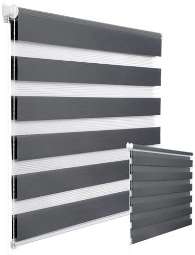 WOLTU 2 Stück Doppelrollo Klemmfix ohne Bohren Duo Rollo Klemmrollo für Fenster mit Klemmträger, Fensterrollo Lichtdurchlässig & Verdunkelnd Wandmontage, Dunkelgrau 70x130 cm (Stoffbreite 66 cm)