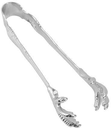 Eagle Claw Style Ice Tongs, Food Grade Stainless Steel Ice Tongs for Ice Bucket, Sugar Cube Tongs, Safe Kitchen Tweezers, Non Slip Serving Tongs for Bar Home Use (Silver)