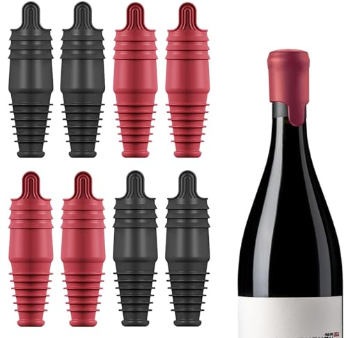 SisBroo Silicone Wine Stopper Reusable Wine Bottle Stopper, 8Pcs Champagne Stoppers for Bottles, Food Grade Rubber Wine Stoppers for Wine Bottles (Black+Red)