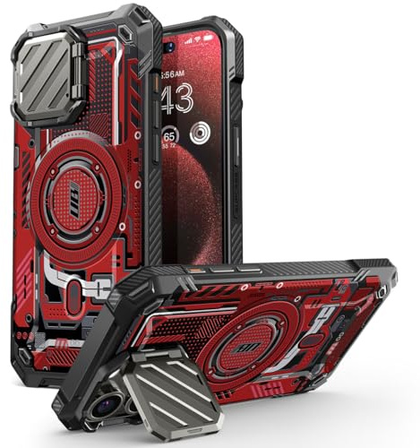 SUPCASE Coque pour iPhone 15 Pro Max Magnétique avec Protecteur Caméra Support Réglable [MagSafe Compatible] [Mag XT] Robuste Antichoc avec Béquille Intégrée Protection pour iPhone 15 Pro Max, Rouge2