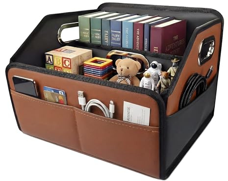 Noaman Car Organiser - 2025 Upgraded Leather Car Storage Organiser for Front Back Seat or Floor with 3 Metal Handles 6 Apartments, Multipurpose Car Caddy Organisers and Storage (Brown)