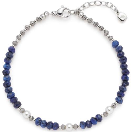 JEWELS BY LEONARDO armband Anjana, armsmycken av silverfärgat rostfritt stål, uppträdda glaspärlor i mörkblåa toner och vita imitationspärlor, 18,5–21,5 cm längd, smycken damer, 024312, Eine Grösse,
