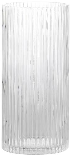 KAYLETIN Vaso in vetro trasparente per fiori, vaso a coste, alto cilindro in vetro per soggiorno, camera da letto, tavolo da pranzo, ufficio, scaffale, 25 cm