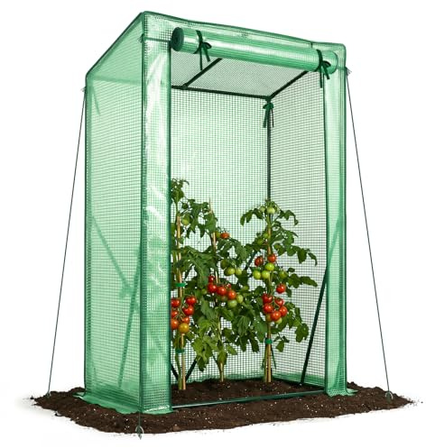 VOUNOT® Invernadero para Tomates 100x50x150 cm, Túnel de Cultivo con Techo Inclinado, Gran Puerta Frontal, Cubierta PE Reforzada 135g/m², para Plantas Verduras Flores, Verde