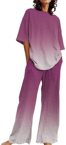 Tuta Donna Completa Cotone Coordinato Casual Estivo Tute Da Ginnastica Elegante Leggera Larghi Top + Pantaloni Traspirante Jogging Tuta Da Casa Spiaggia Taglie Forti Palestra Jogging Tracksuit