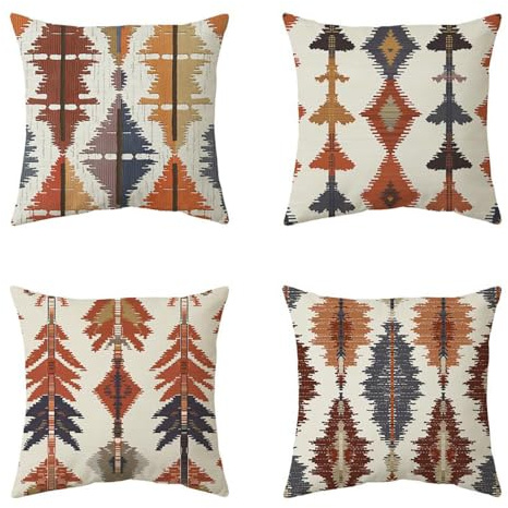 BREASOME Fundas Cojines 45x45 cm, Juego de 4 Fundas de Cojin Abstracta Geométrico Estilo Boho Vintage étnico Fundas de Almohada Decorativas Cuadradas de Poliéster para Sofá Dormitorio Sala de Estar