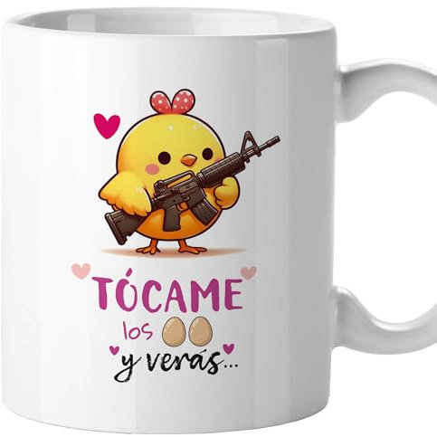 Tazas originales, Taza divertida con frases y mensaje gracioso, Detalles para compañeras de trabajo, Amigo invisible, Funny mug, Cerámica 330 mL (Tócame los)