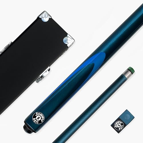 Jonny 8 Ball Inferno 57 Inch 2 Piece Centre Joint Graphite Fibreglass Snooker and Pool Cue and Case Set with 9.5mm Layered Green Tip, Black Hard Case and 2 x Chalks (Blue)