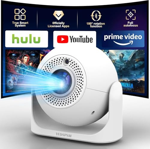 Mini proyector de enfoque automático compatible con 4K 1080P, aplicaciones integradas y Keystone automático giratorio de 180°, proyector portátil con WiFi y Bluetooth, proyector de cine en casa al