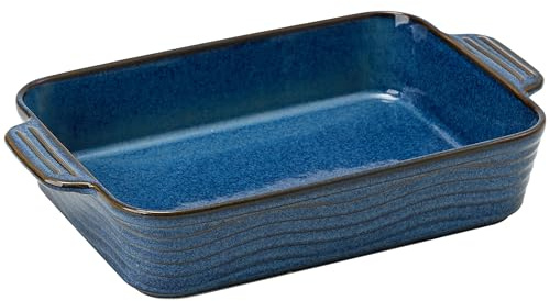 PORCER Keramik-Backform, 2000 ml, Auflaufformen für den Ofen, quadratisches Porzellan-Backformen-Set mit Griffen, Lasagne-Backform zum Kochen, perfekt zum Backen und Servieren, Blau