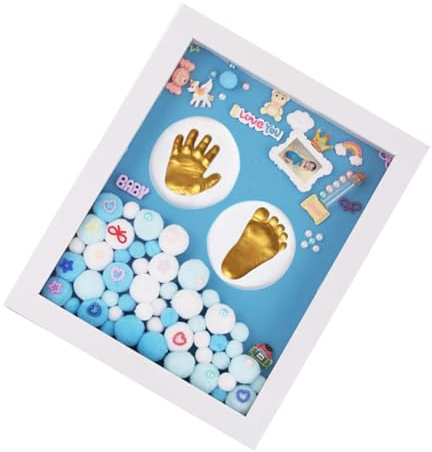 ARTSEWPLY Baby Handprint and Footprint Keepsake Frame Kit Memory Photo Holder with Acrylic Golden Frame for Newborn Boys and Girls Suitable for Baptism and Christening