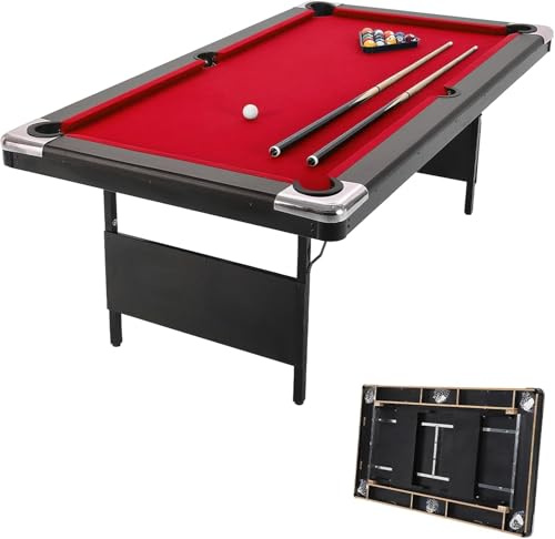 GAOMON 6/7 Foot Pool Table, Portable Billiard Tables, Foldable Small Pool Table, Mesa De Billar Includes Full Set of Billiard Balls, 2 Cue Sticks, Chalk & Felt Brush for Family Game Room Red