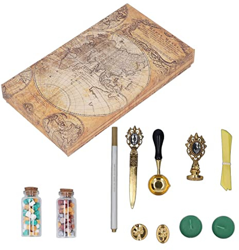 Kit de sellos de cera al estilo europeo, kit de cera para sellar con cuchara para pintura al fuego y cabezales de sello de aleación, set retro de sellado de sobres para cartas, (Gris)