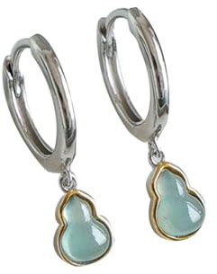 S925 Silver med Natural Jade Blue Water Ice Kalebass Örhängen för kvinnor Yoga Äkta