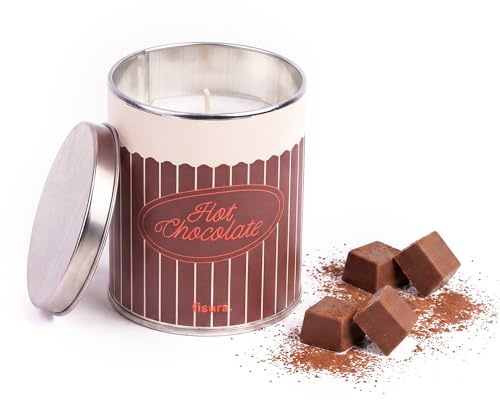 Fisura – Vela aromática original “hot chocolate” en lata con tapa. Vela de soja con aroma esencia de chocolate. Con caja de regalo. 45 horas de duración. 285 gramos. Regalo original.