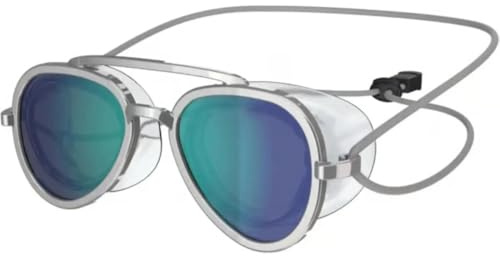 SMYDM Lunettes de natation rétro aviateur pour adultes, monture en métal double pont vintage, verres ronds en polycarbonate, anti-buée, design à accrocher autour du cou pour homme et femme pour la