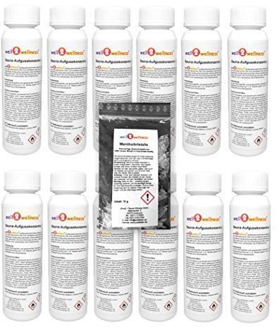 Sauna de Infusión para Sauna 12 X 125ML Von well2wellness® + Gratis 10g Mentol - Libre Elección de más de 180 Saunadüften