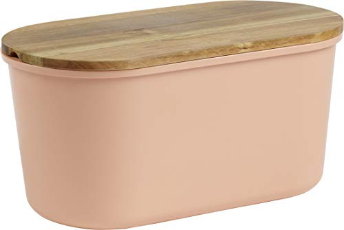ECHTWERK Brödlåda FRESH, brödförvaring, platsbesparande förvaringslåda, brödkorg med lock och skärbräda av akaciaträ, för 1 kg bröd, 37 cm x 22 cm x 17 cm, laxrosa