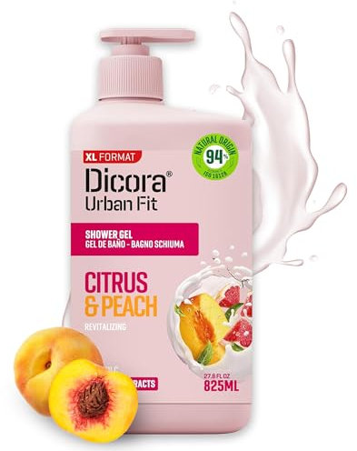 Dicora Urban Fit | Gel de Ducha Cítricos & Melocotón | Gel de Baño Nutritivo con Vitamina C y Extractos Naturales | Tamaño 825 ml