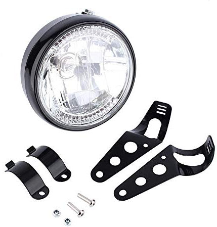 Qiilu 7 '' Faro de motocicleta, 12V H4 35W Faro redondo universal de motocicleta LED con soporte negro (luz amarilla)