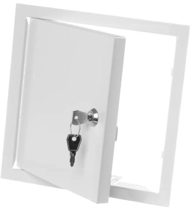 200x200mm Puerta de Inspección con Cerradura de llave- Panel de Acceso Metálica - Trampilla para Pared o Techo - Acero Galvanizado Blanco