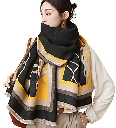 LumiSyne Hiver Écharpe Châle En Cachemire Pour Femmes Épissage De Couleur Motif Animalier Chaud Pashmina Foulards Frange Laine Douce Épaissie Etoles