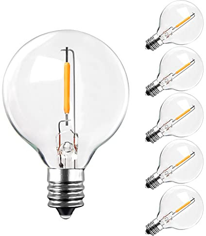 BRIMAX 6 Stück G40 LED Glühbirnen außen, E12 Fassung, Warmweiß 2200K, 1W=10W, AC220-240V, Klar Glas Filament Fadenlampe, mini Ersatzglühbirne für Tisch, Garten, Straßenn, Torbogenlampen