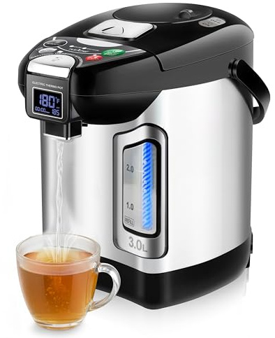 NutriChef Digital Water Boiler and Warmer - 3L/3.17 Qt Stainless Electric Hot Water Dispenser w/ LCD Display, Rotating Base, Keep Warm, Auto Shut Off, Safety Lock, Instant Heating for Coffee & Tea