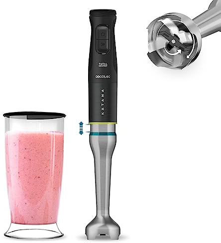 Cecotec Tragbarer Stabmixer PowerTwist Battery, 50 W, Mixen und Kneten, wiederaufladbar über USB, 40 Minuten Laufzeit, 5 Geschwindigkeitsstufen und Turbo-Funktion, LED-Display