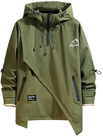 GURUNVANI Huvjacka för män, windbreaker jacka, dragkedja, lapptäcke, huvtröja, anorak, Grön, XL