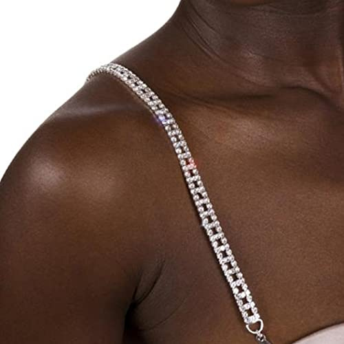 IYOU Tirantes de brasier de Cristal para Mujer con Strass Plateado con Correa para el Hombro para Discoteca Fiesta Ropa Interior Accesorios para el Cuerpo para Brasier Tops y Vestidos (2 Piezas)