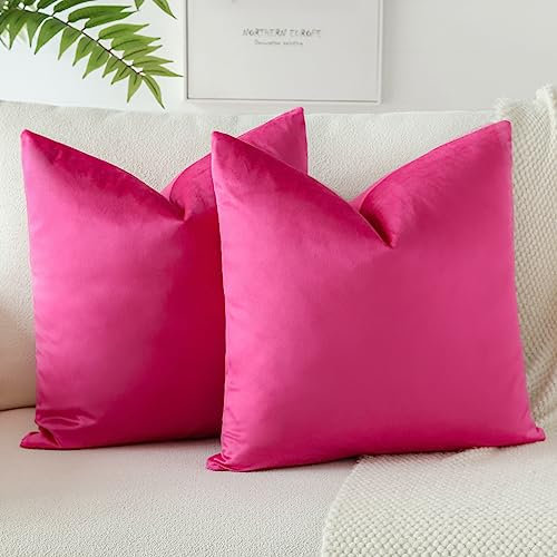 JOTOM Samt Kissenbezug Kissenhülle Sofakissen Dekokissen Kissenbezüge für Sofa Wohnzimmer Schlafzimmer 2er Set 40x40 cm Rosa Rot