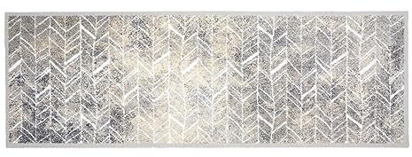 Rutschfester Teppich Wohnzimmer - Miabella Fußmatte innen - Küche Läufer Flur Schmutzfangmatte - Sauberlauf waschbar 50x150cm Fischgrät Linien