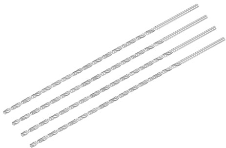 TA-VIGOR 4Pcs 3.5mm Extra Long Twist Drill Bits, 200mm Length High-Speed Steel HSS Straight Shank Spiral Drill Bits for Wood Metal Aluminum Plastic