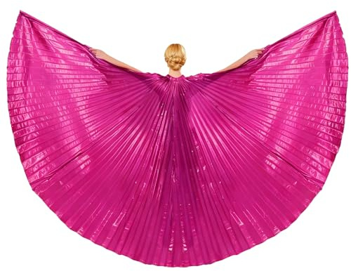 Baisdan Ali d'Angelo Iside (Ali + Bastone + Borsa per il Trasporto) Costumi Egiziani per Danza del Ventre Carnevale Ali di Farfalla Rosso Rosa