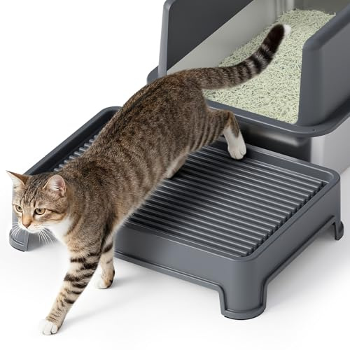 Booche Kattramp för kattlåda, upphöjd kattramp för kattlåda, tvättbar enkel rengöring kattmatta med filterfunktionssteg lämplig för små och äldre katter (35,5 x 25 x 6,3 cm)