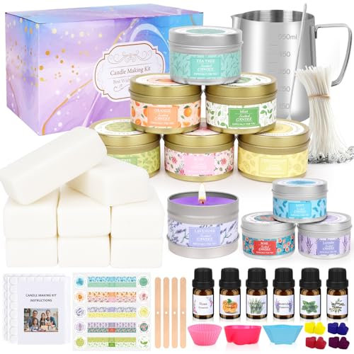 YUEONEWIN Kerzen Selber Machen Set, DIY Kerzenherstellung Kit für Erwachsene Anfänger, DIY Duftkerze Geschenke Set mit Sojawachs, Ätherische Öle, Kerzen Gießen Geschenke für Frauen Männer