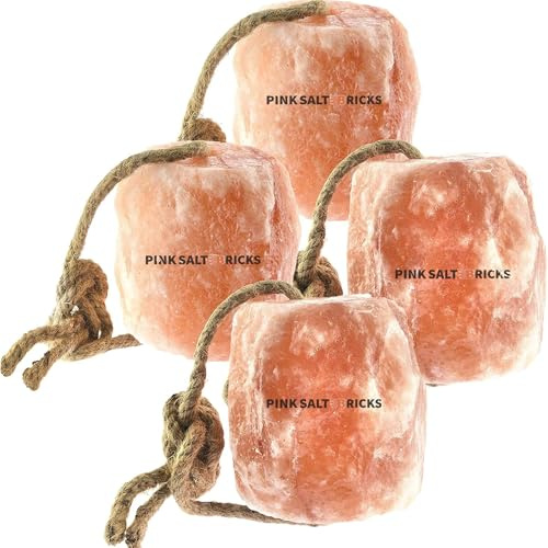 Himalayan Horse Salt Lick 4 Pack, 5 to 6 lbs Each Animal Salt Block on Rope for Deer, Goat, and Livestock