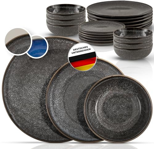Glavory Eclipse *NEU* – Steingut Geschirr Set 6 Personen – 18-teilig – Service & Geschirrsets in Schwarz – Tafelservice mit Geschenkverpackung