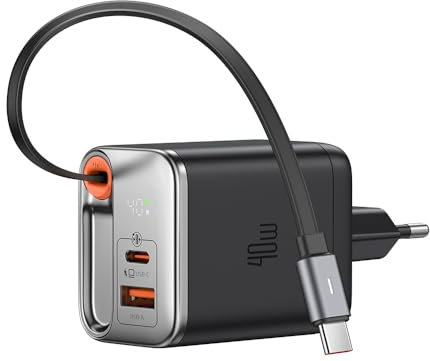 Mcdodo Caricatore USB C 40W con Cavo Retrattile USB C Alimentatore Tipo C Rapido Retrattile 3-Port Presa C Caricabatterie Multiplo per iPhone 17/16/15, Samsung Galaxy S24 S23 iPad