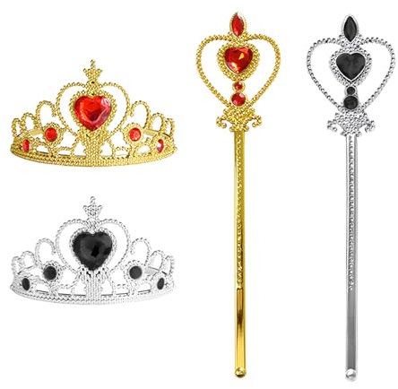 FAINCA 2 Set Principessa Corona e Scettro, Corona Principessa Bambina, Coroncina Principessa, Bacchetta Magica Bambina, per Feste e Giochi di Vestire Ideale per Tutti Gli (Oro/Nero)