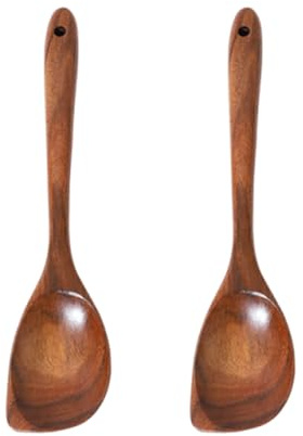 RELKLYU 2 Pezzi Cucchiai A Manico Lungo, Utensili da Cucina in Legno, Strumenti di Cottura, Utensili da Cucina Resistenti al Calore, Cucchiai in Legno Multifunzione.