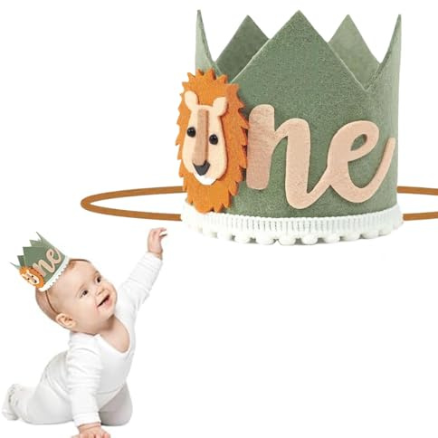 dinghaole Corona per il primo compleanno del bambino, leone verde selvatico con cappello decorazioni di compleanno per il 1° compleanno, adatta per feste di compleanno per bambini, carnevale