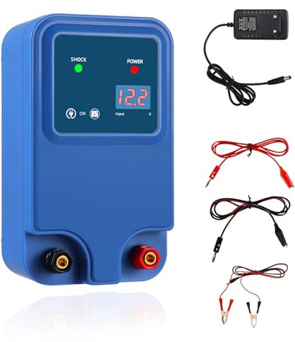 Weidezaungerät,Elektrozaun 1.5J Output/12v für 2 bis 15 km, Weidezaungerät Solar für hunde katze hühner pferde Ochse Schaf Schwein Geflügel