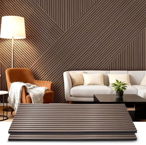 LARWORKS Akustikpaneele Holz, 2 Stück 120x60cm (1,44㎡), Wandpaneele Holzoptik, Hervorragende Schallabsorption, Geeignet für Wohnräume, Wanddekoration, Wandverkleidung-Walnuss